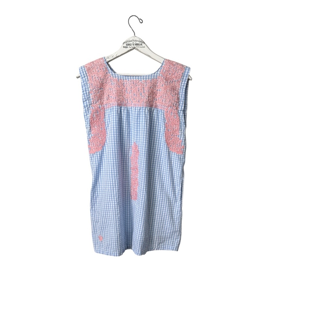 j. marie Blue Gingham Embroidered Sleeveless Dress Size XS
